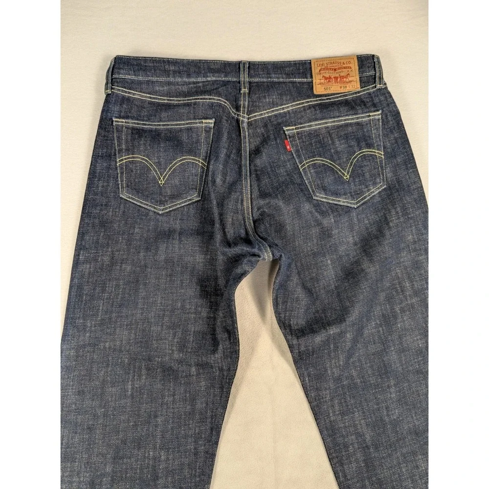 Levi's 501 Button Fly Classic Straight Leg Mens Jeans Dark Blue Size 38‎